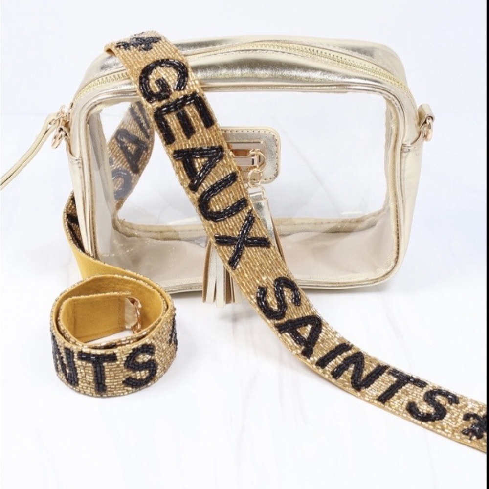 Beaded Purse Bag Strap black gold Nola saints football